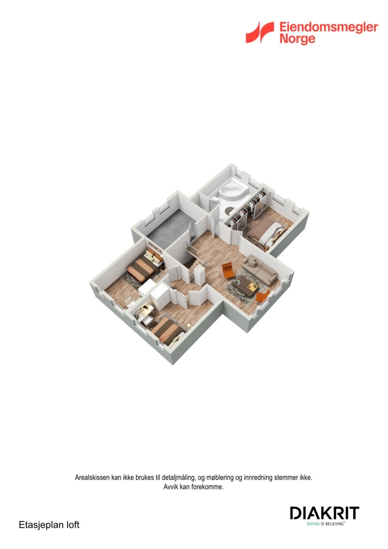 3D planskisse av overetasjen. Galleribilde