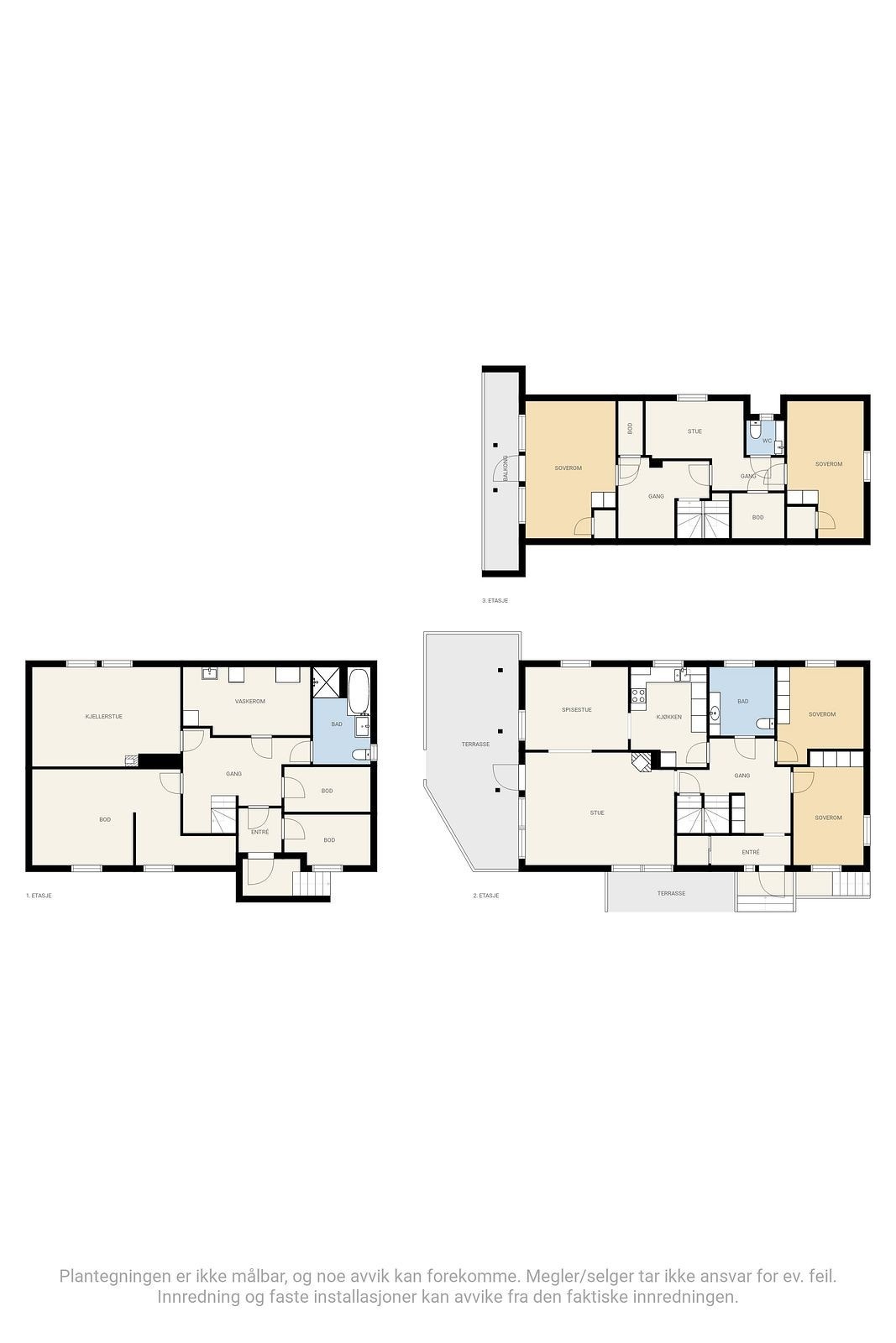 Plantegninger, tre plan. Galleribilde