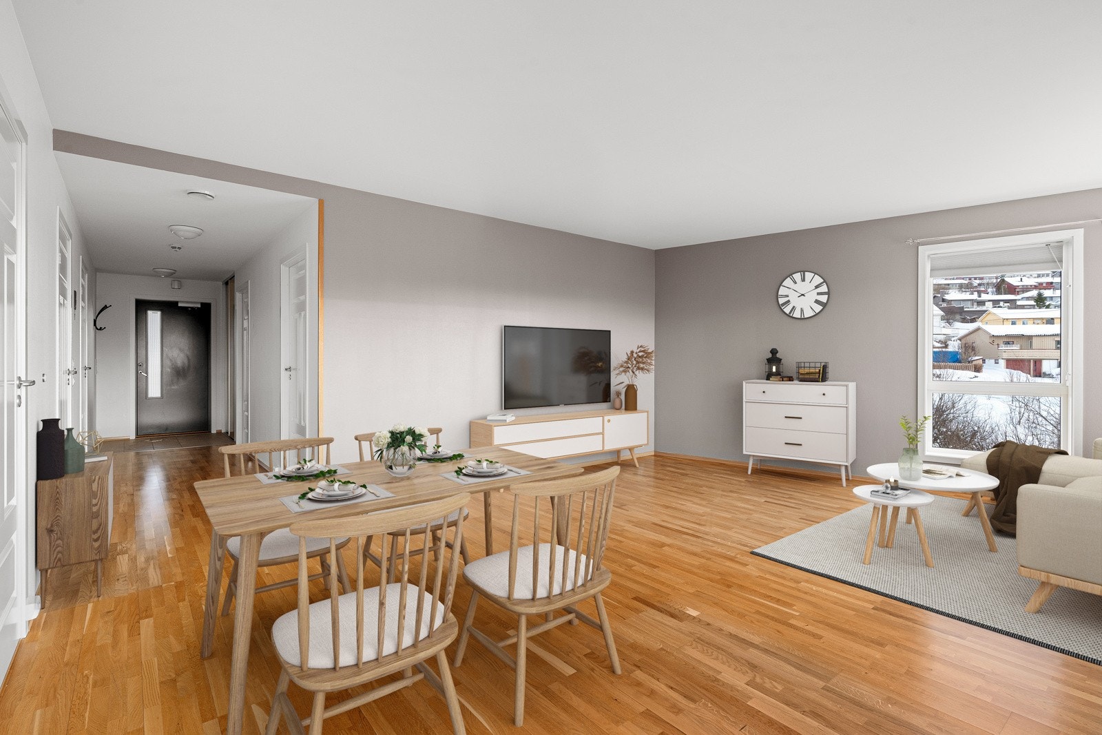 Digital styling som illustrasjon. Fellesgjelden er nedbetalt for leiligheten, noe som gir lave felleskostnader og en trygg og forutsigbar bosituasjon.