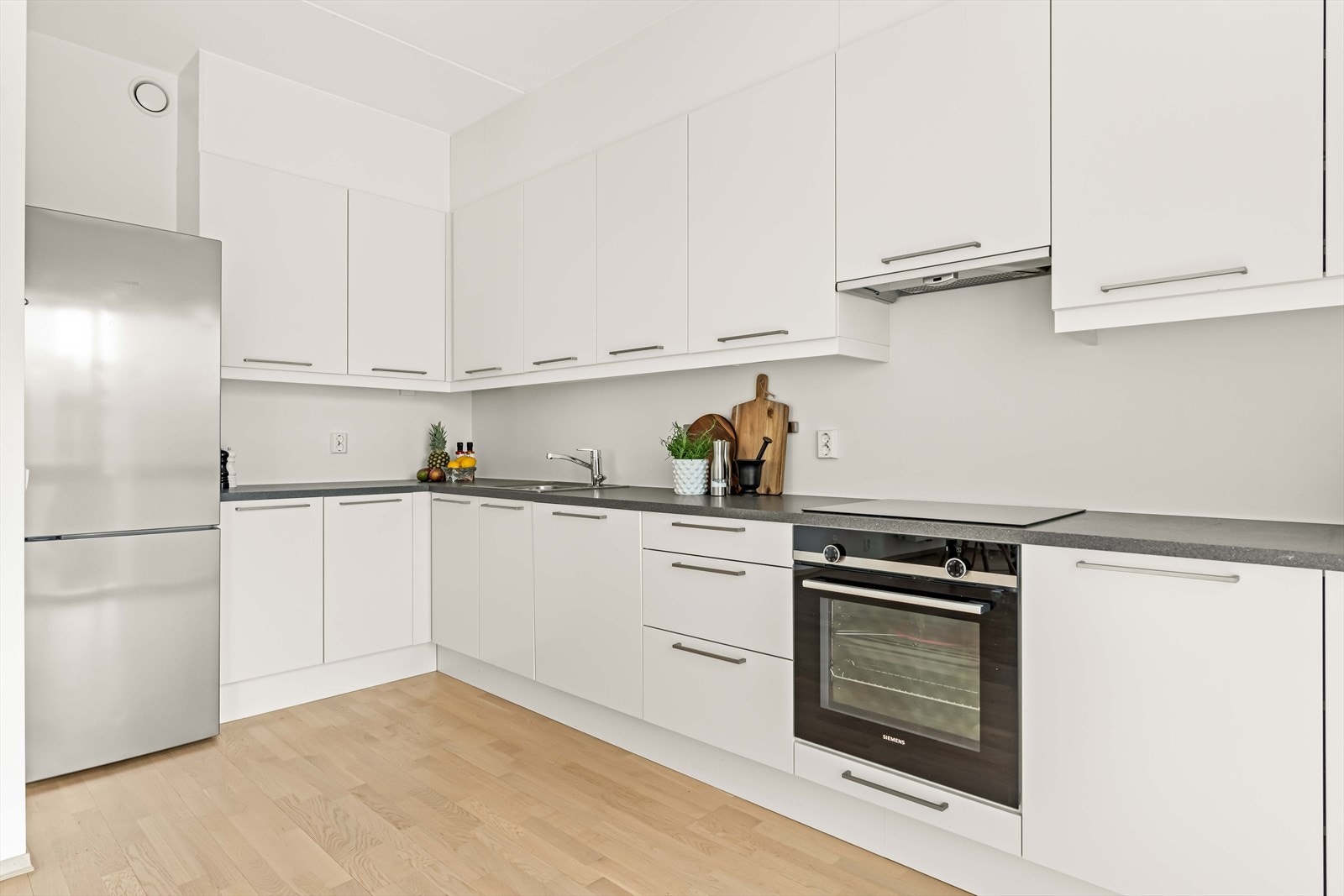 Av hvitevarer er det integrert platetopp, komfyr og oppvaskmaskin, samt frittstående kjøl/frys. Galleribilde