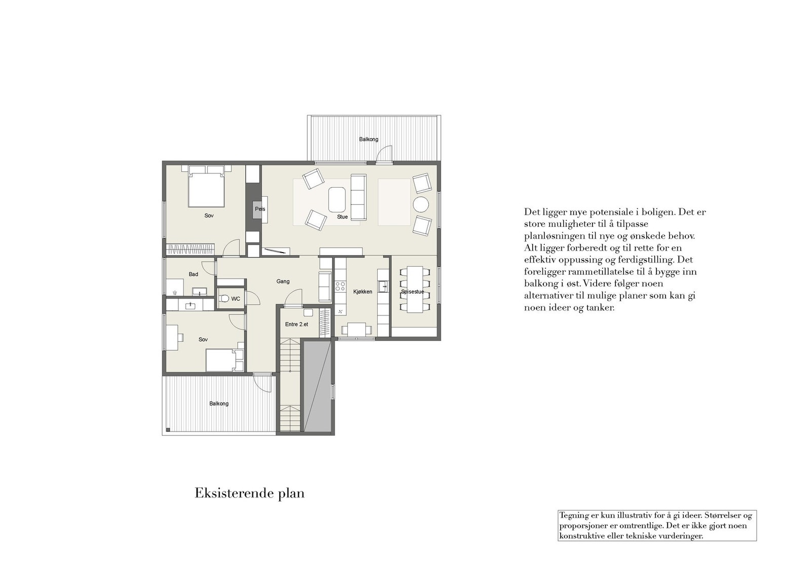 Plantegning - eksisterende løsning. Galleribilde