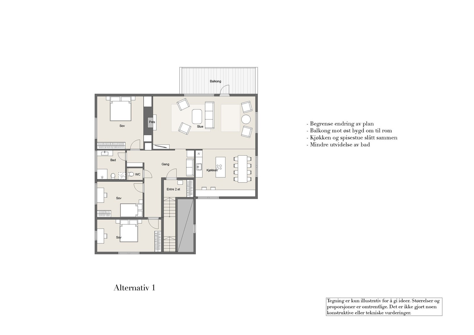 Alternativ plantegning 1. Forslag utarbeidet av Claussen + Stensheim Arkitekter. Galleribilde