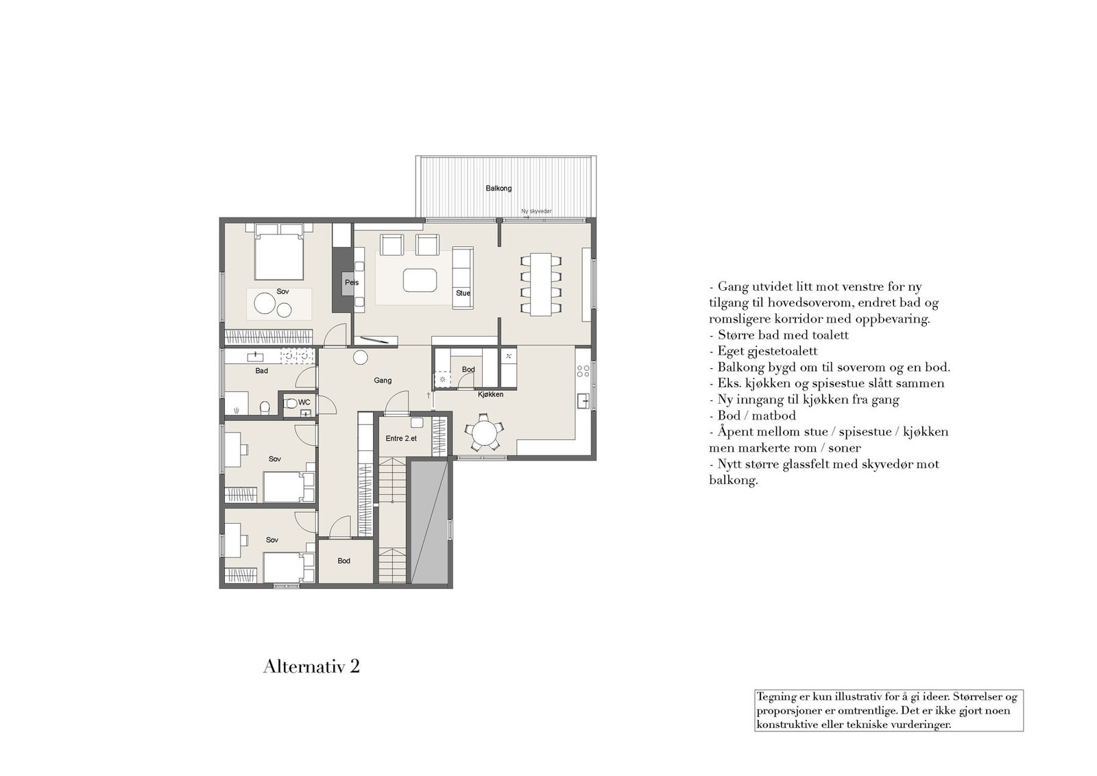 Alternativ plantegning 2. Forslag utarbeidet av Claussen + Stensheim Arkitekter. Galleribilde