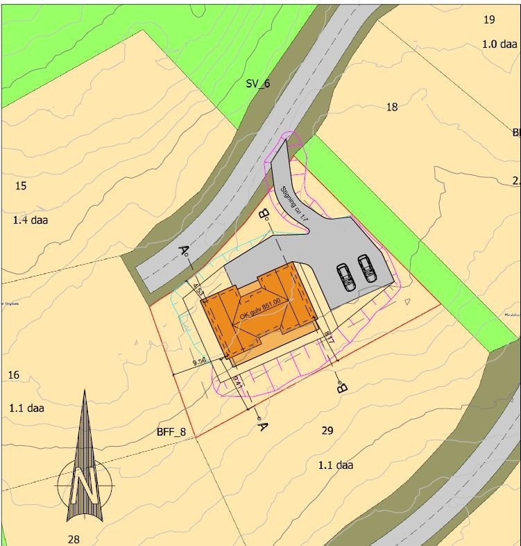 Hytta er allerede prosjektert inn på tomt 17 Galleribilde