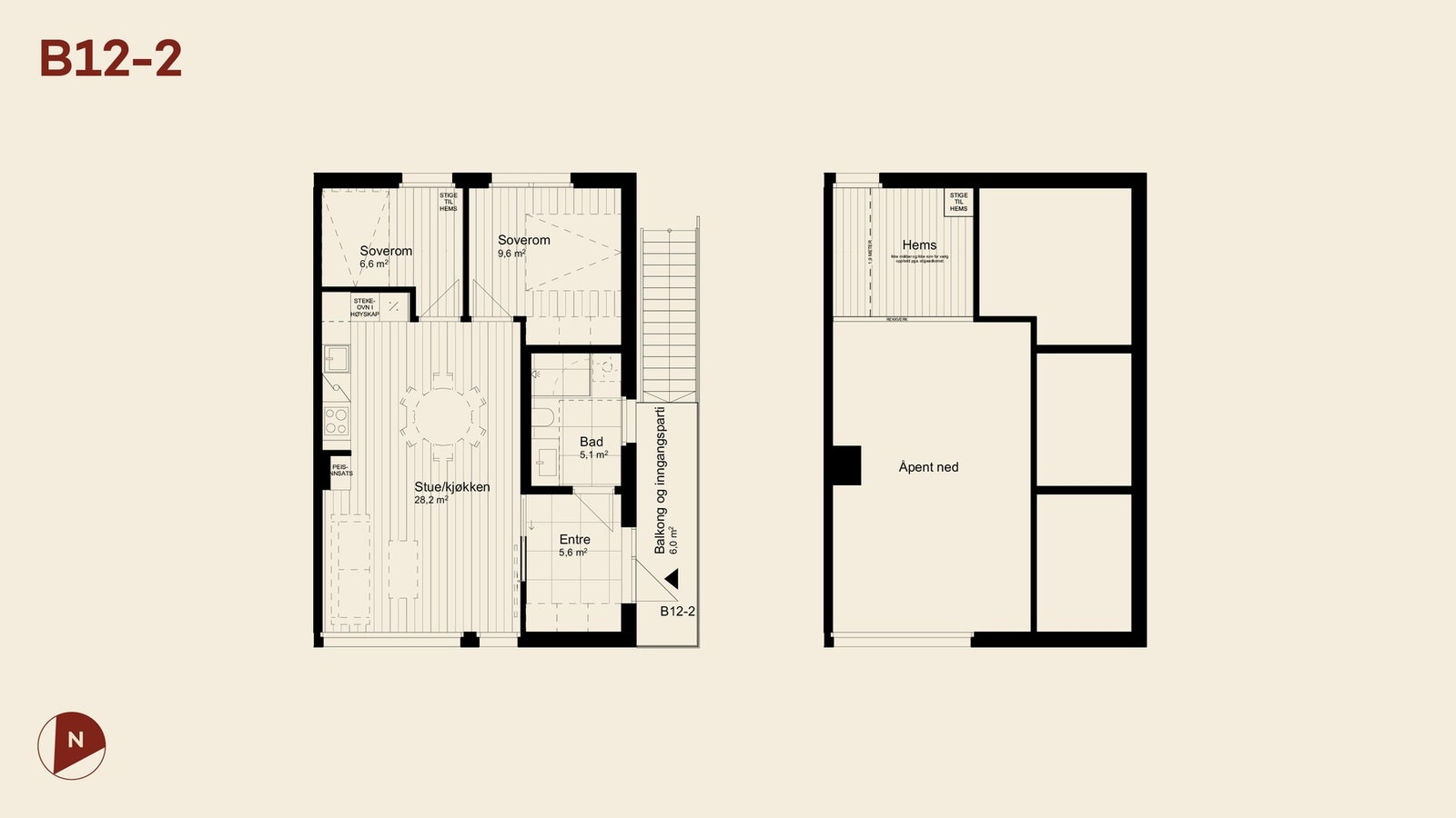Chalet B12-2 er en av våre flotte enheter du kan velge mellom. Arealet blir på 63 BRA, i tillegg til ikke målbart areal på hems (lav takhøyde). Se boligvelger på kikutlya.no for flere planløsninger. Galleribilde