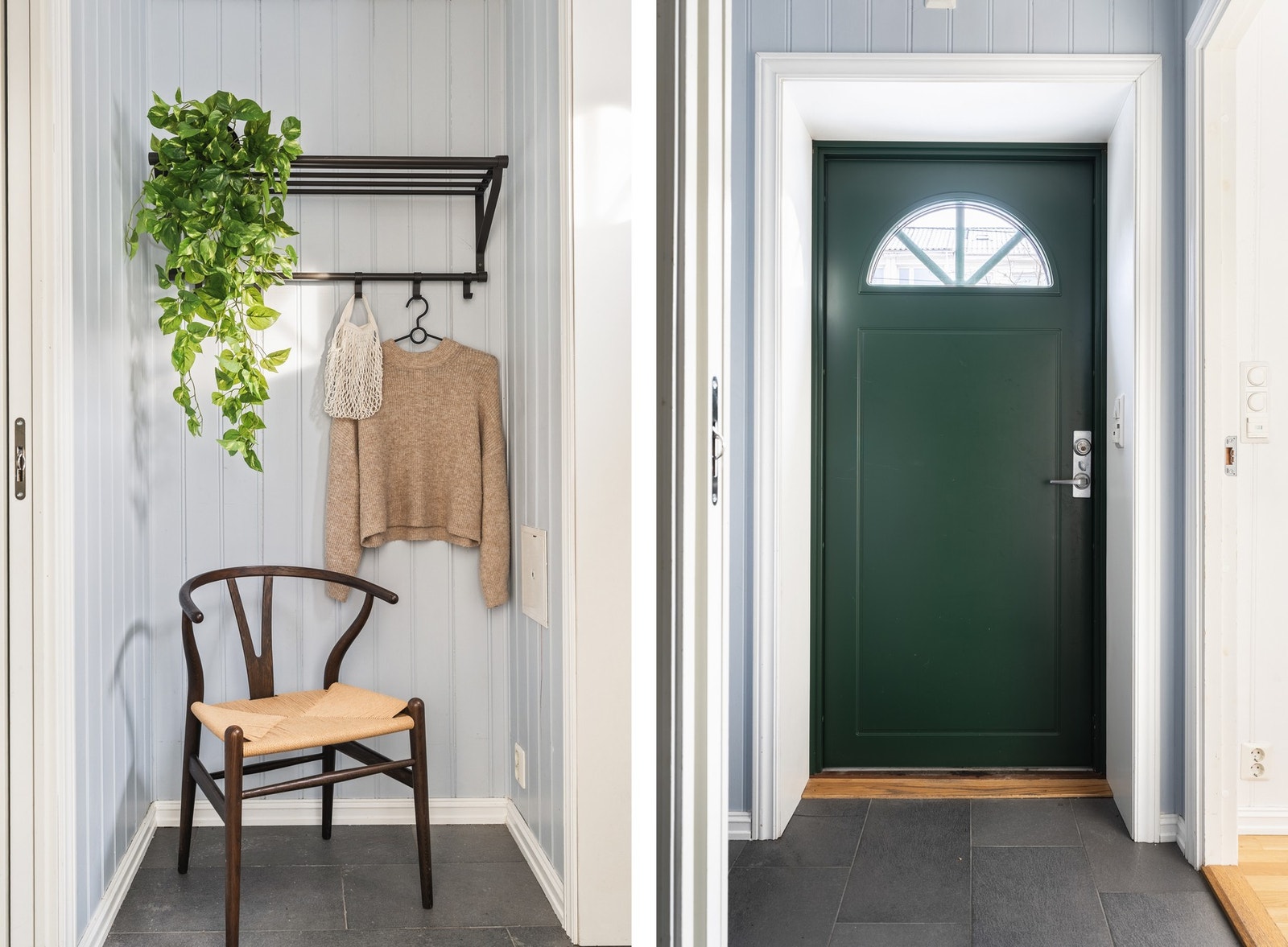 Flislagt entré med god plass til å henge fra seg yttertøy. Galleribilde