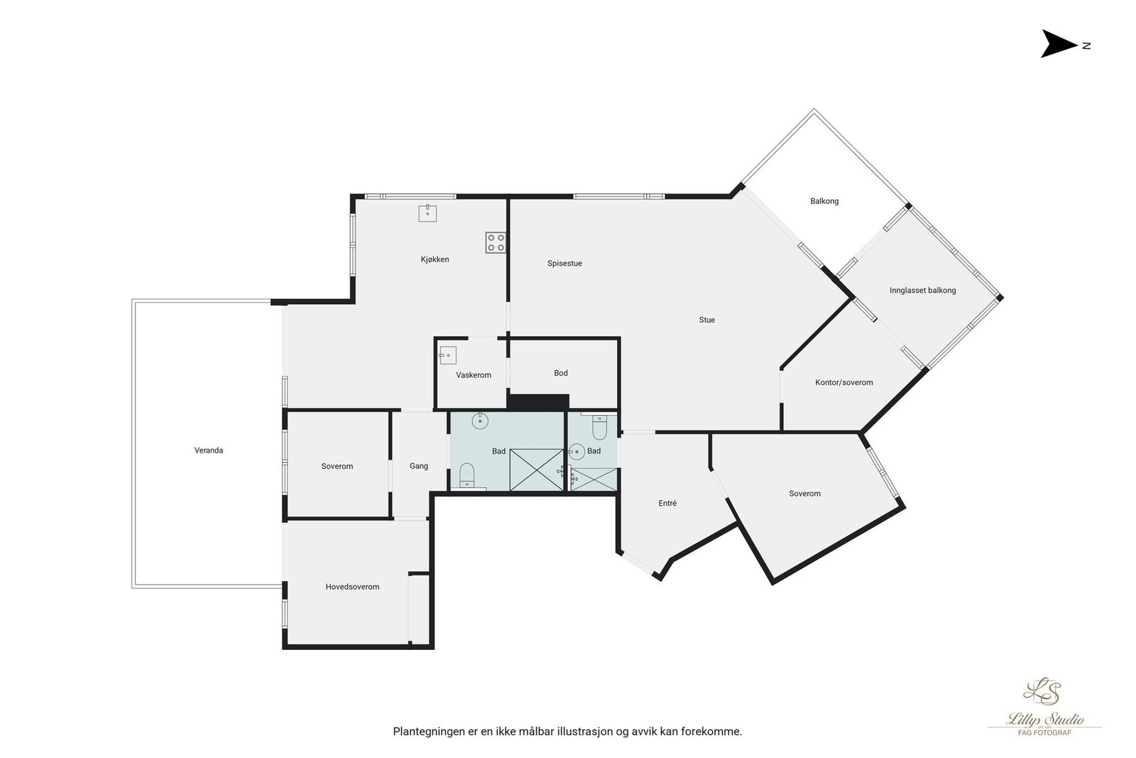 Leiligheten ligger i byggets 5. etasje. Galleribilde