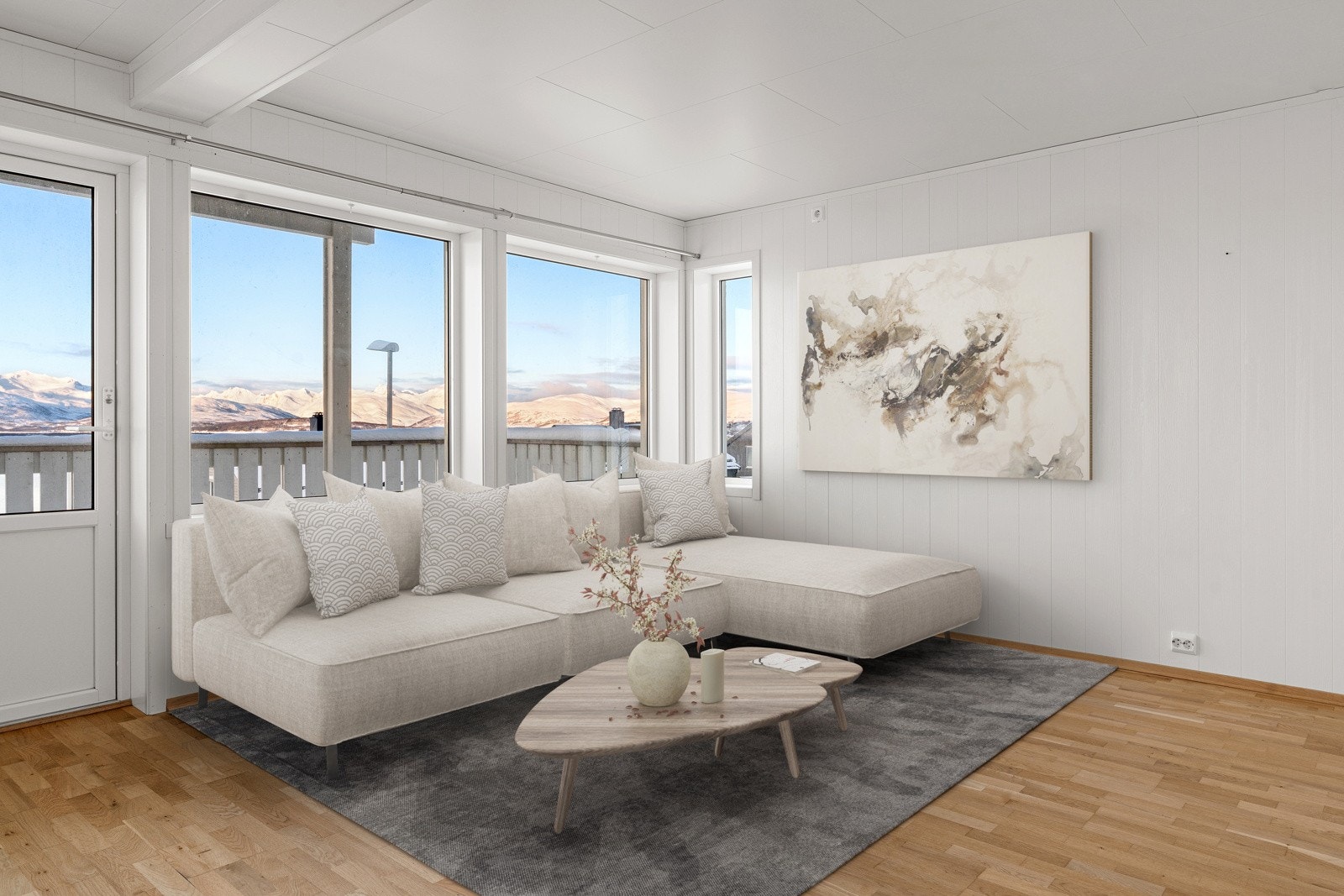 Velkommen inn! Lys og åpen løsning med store vindusflater som slipper inn rikelig med naturlig lys. (Digital styling ment som illustrasjon - avvik kan forekomme)