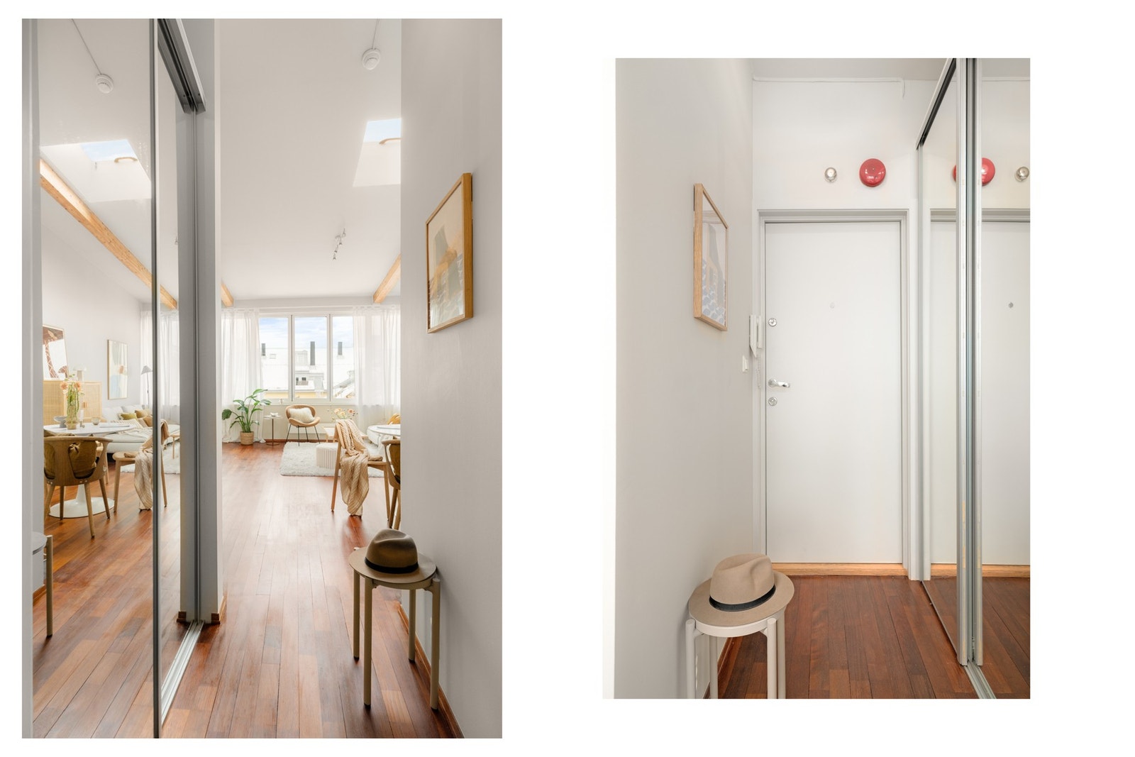 Praktisk garderobeløsning i entré. Ekstern loftsbod for oppbevaring rett utenfor døra til leiligheten. Galleribilde