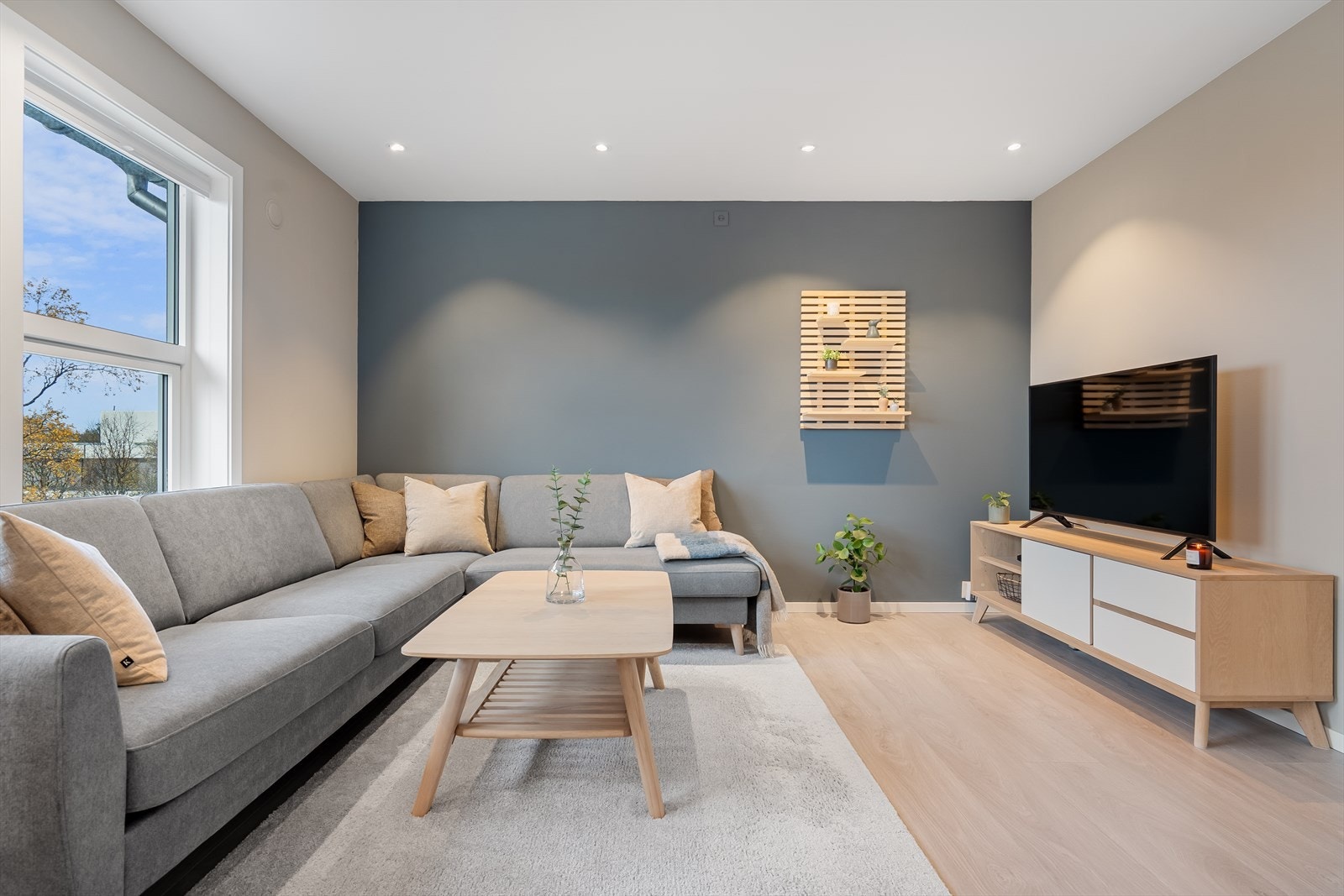 Naturlig sofahjørne med TV Galleribilde