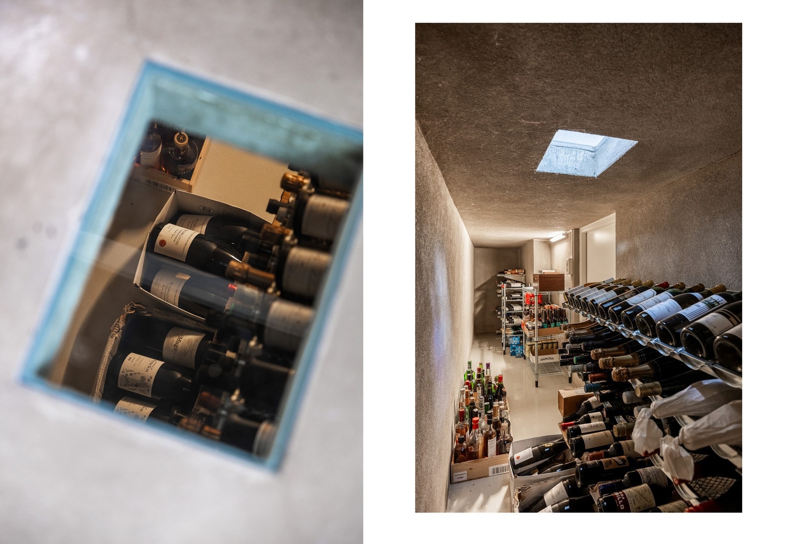 Innvendig bod benyttet som vinkjeller med glassvindu opp til hovedplan. Galleribilde