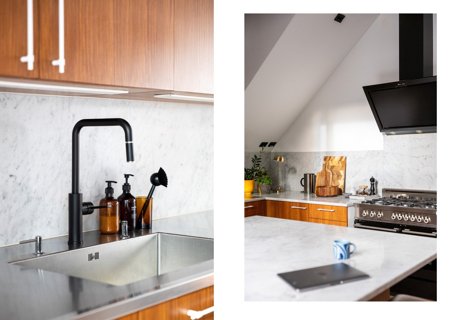 Marmor benkeplate med rustfritt beslag og servantkum. Galleribilde