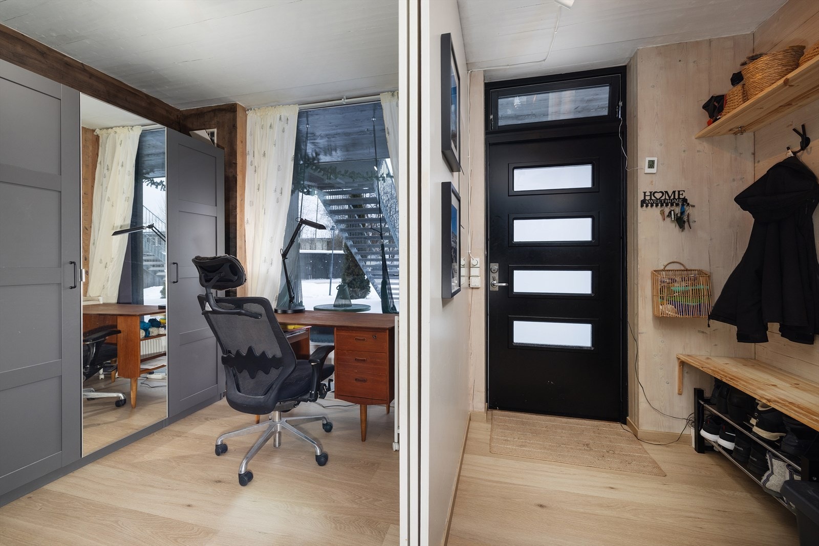 Hyggelig leilighet som inneholder: Overbygd inngangsparti, gang, sovealkove, bad/vaskerom, kjøkken, stue med utgang til uteplass. Galleribilde