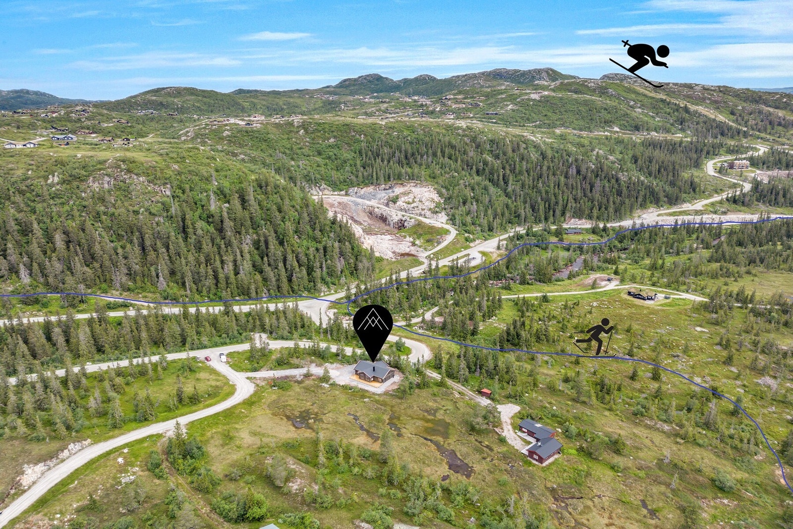 Skiløypene passerer like bortenfor hytta. Alpinanlegget er ca. 1,2 km unna eller 3 min med bil. Galleribilde