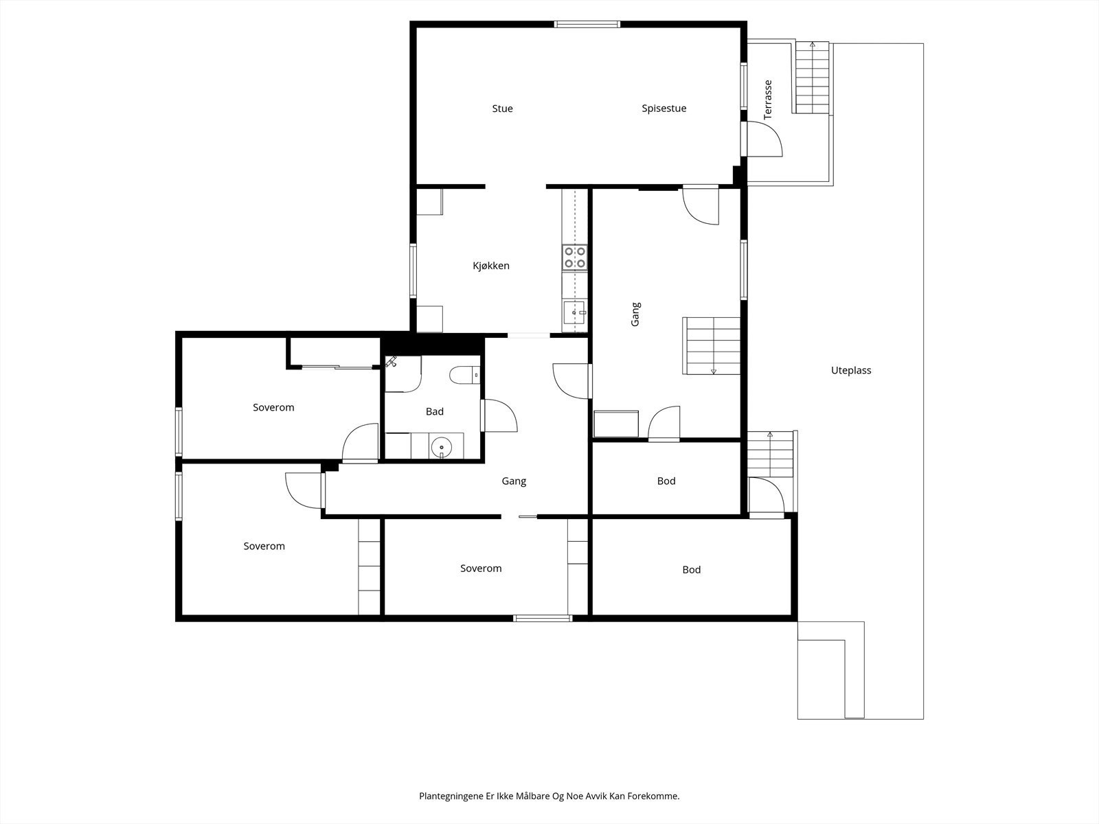 Kjelleren på 120 m² rommer en separat leilighet med tre soverom, stue, kjøkken og bad. Det gjøres oppmerksom på at denne delen av huset er ombygget uten byggesøknad. Galleribilde