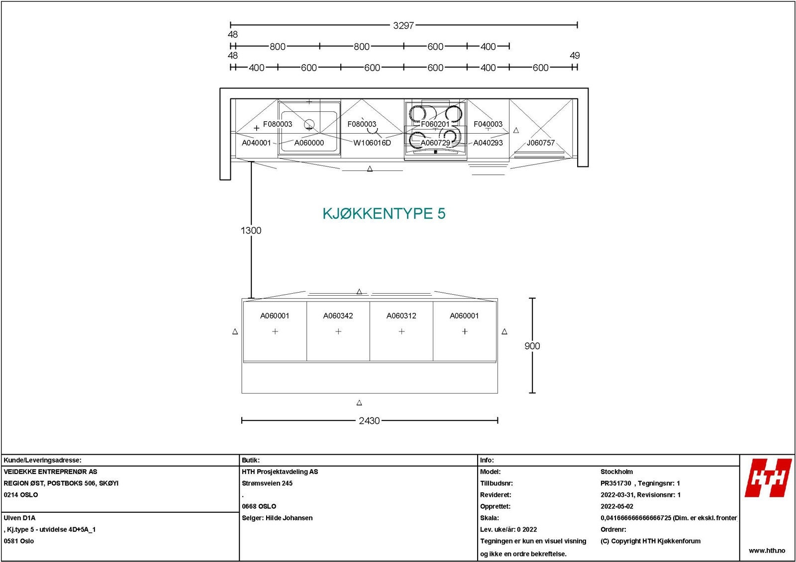 Kjøkkentegning for leilighet 7007, del 2 Galleribilde