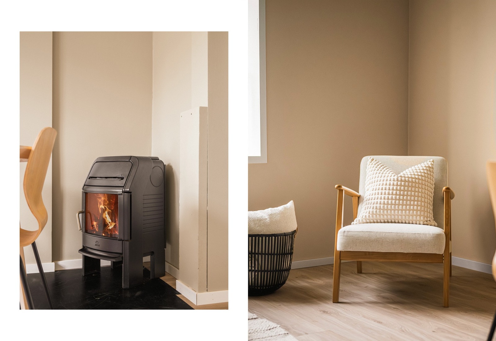 Her består overflatene av en pen 1-stavs laminat på gulv og slette malte vegger. Galleribilde