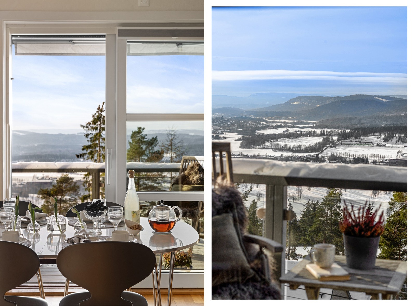 Fra stuen er det langstrakt utsikt over marka og Bærum, her ser man rett mot bla. Kolsåstoppen Galleribilde