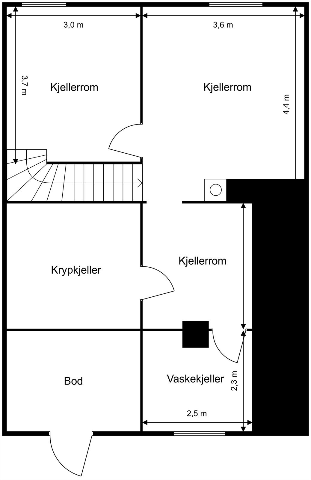 Kjelleren er innredet som en separat enhet med egen inngang, kjøkken, bad og soverom. Galleribilde