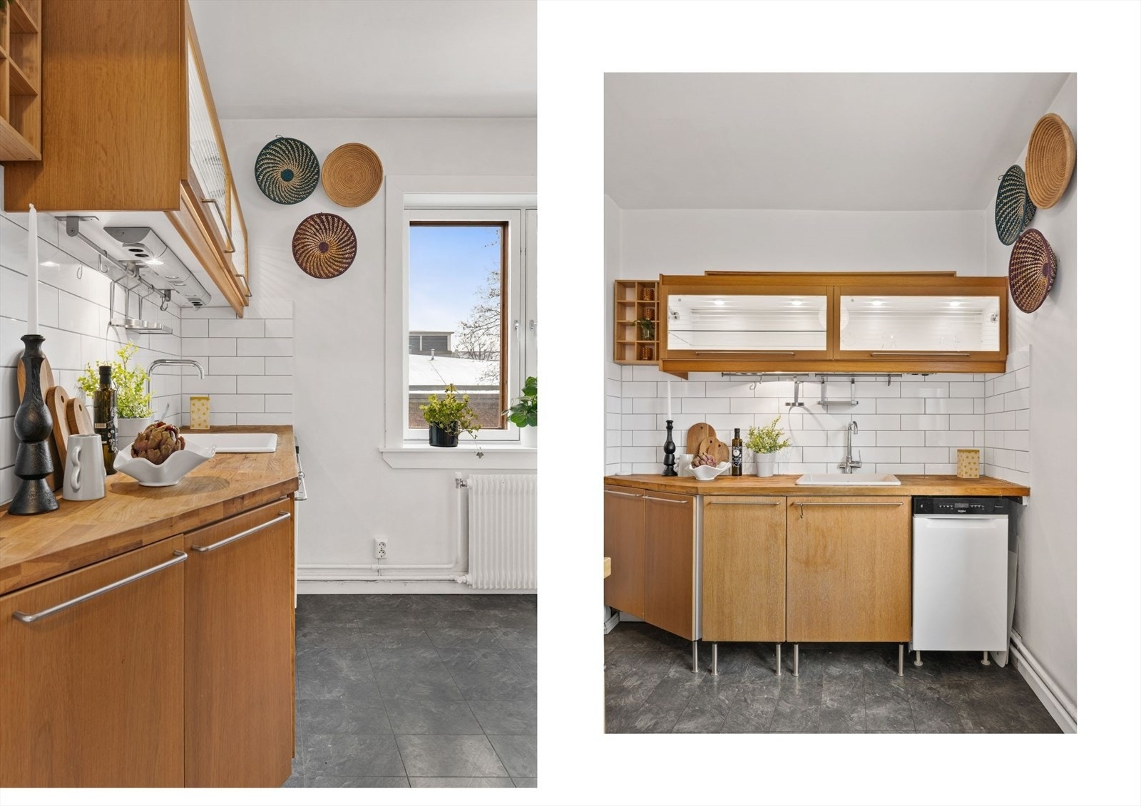 Kjøkkenet har en moderne innredning fra IKEA med finerte fronter og benkeplate i heltre Galleribilde