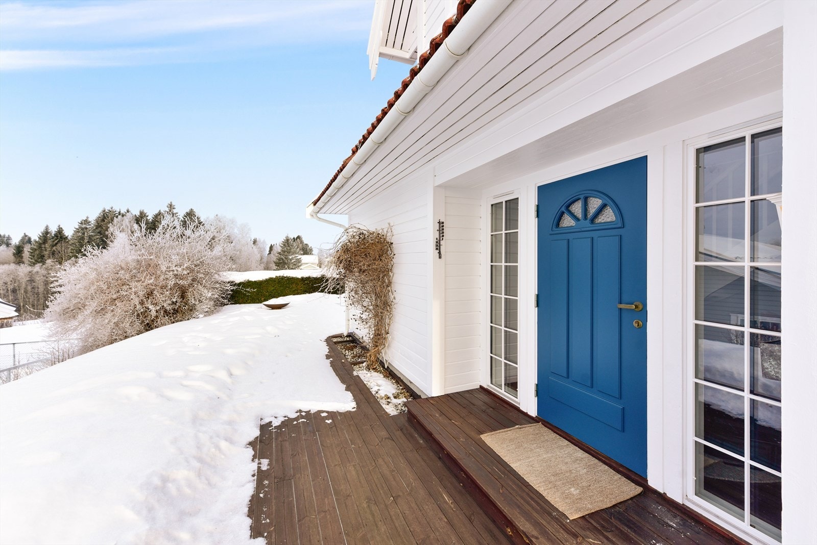 En solid ytterdør i tre med glassfelt. Galleribilde