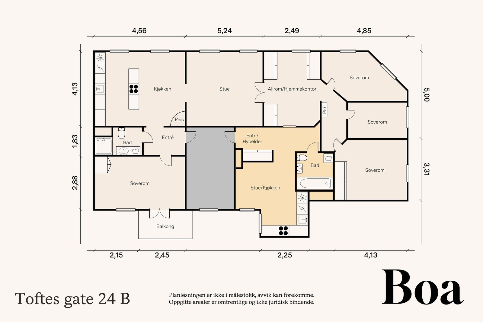 Alternativ planløsning med flere soverom etter behov. Galleribilde