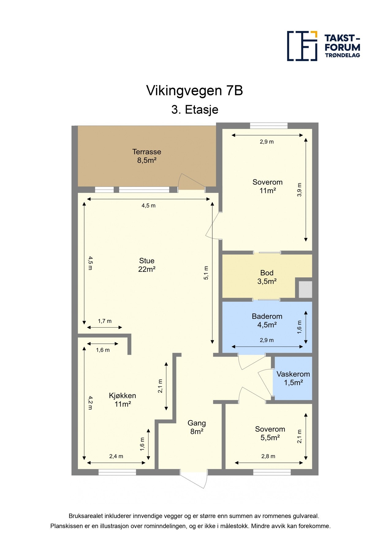 Planskisse 3.etg. med arealer. Galleribilde