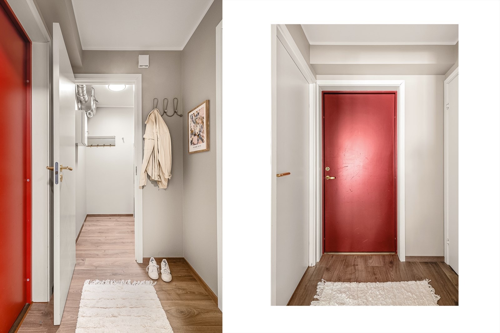 Romslig entré med tilkomst til innvendig bod på 2,2 kvm. I tillegg disponerer leiligheten en utvendig bod på 3 kvm, noe som gir svært gode oppbevaringsmuligheter. Galleribilde