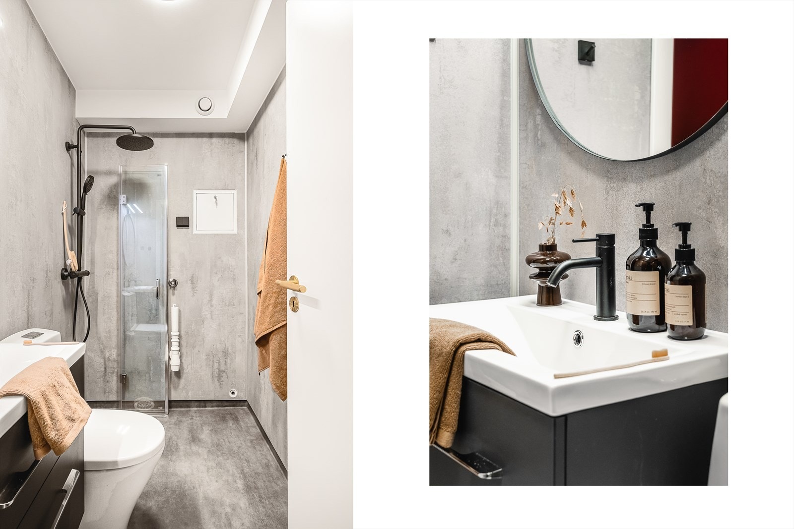 Badet ble modernisert i 2026 med nye baderomsplater og nytt vinyl belegg på gulv. Galleribilde