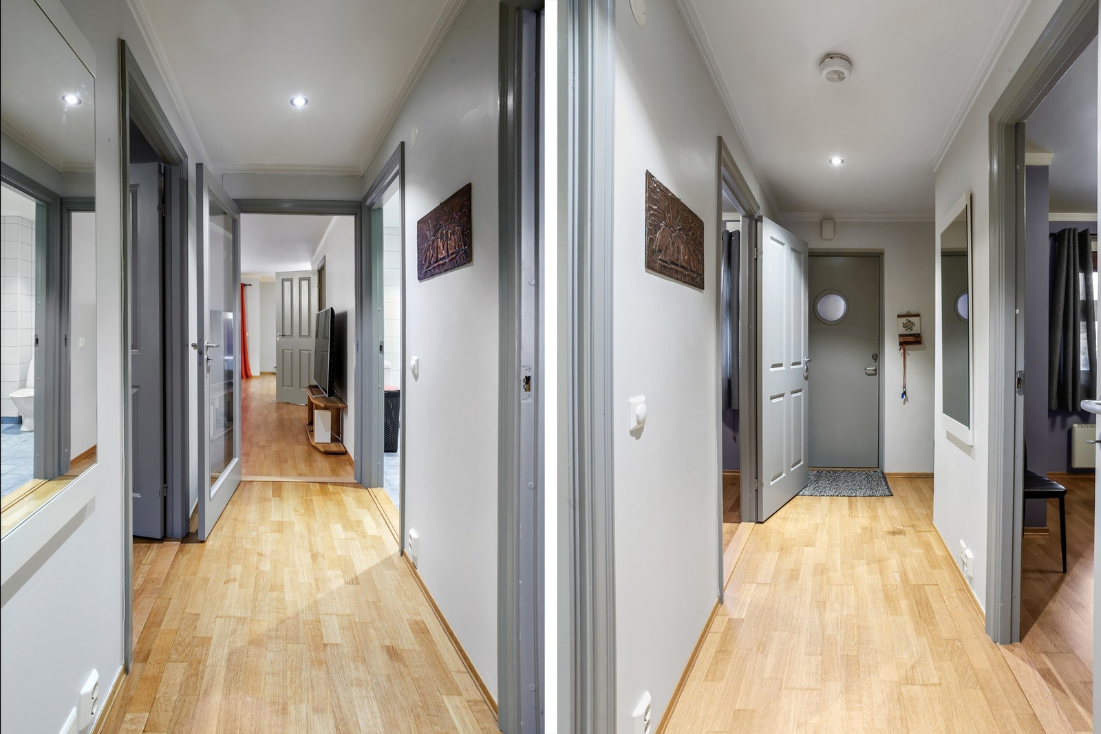 Gang/entré, hvor det er plass til å henge fra seg yttertøy og sko. Galleribilde