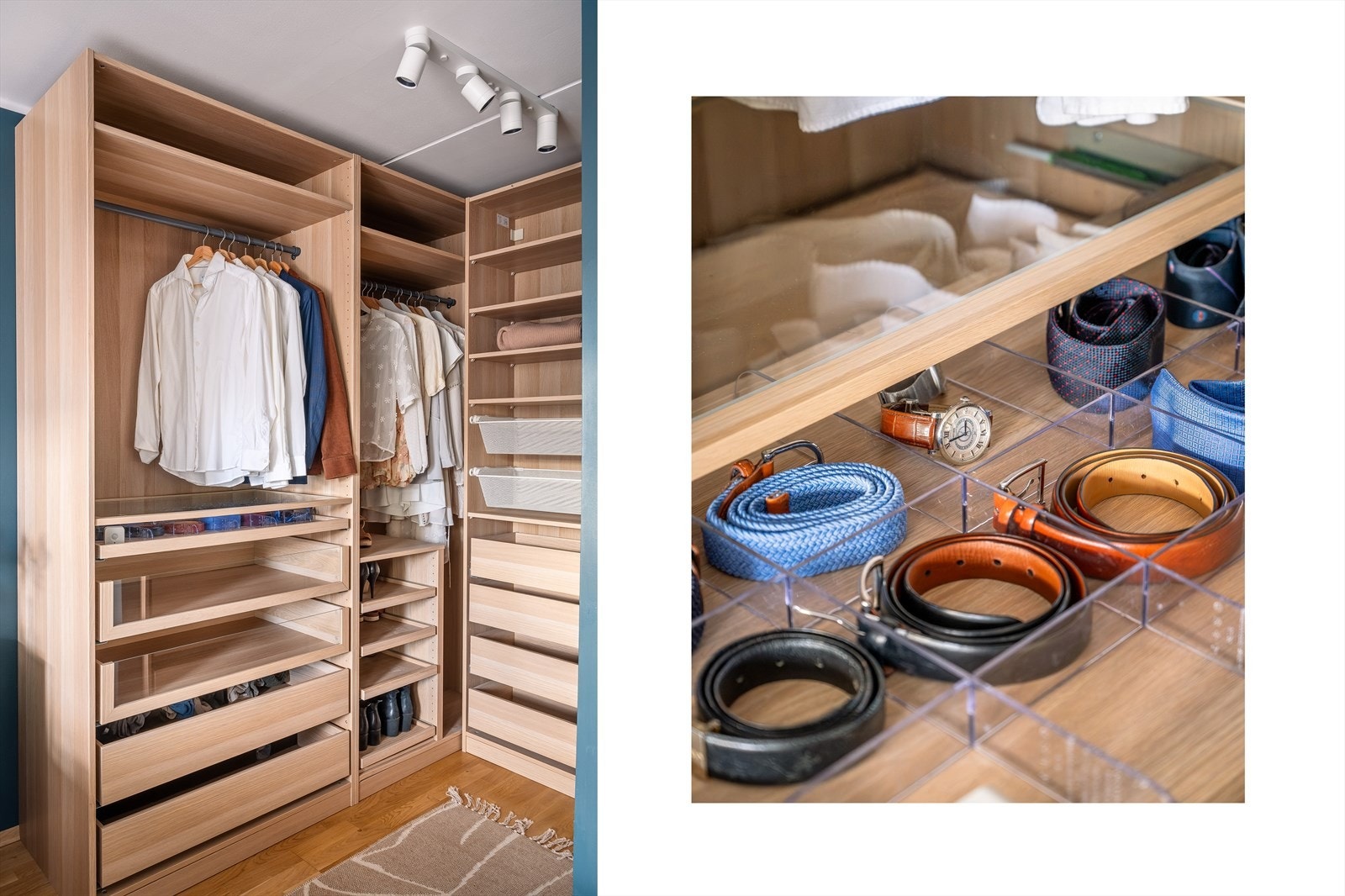 I hjørnet er det laget en praktisk "walk-in", med masser av oppbevaringsplass for klær og tilbehør. Galleribilde