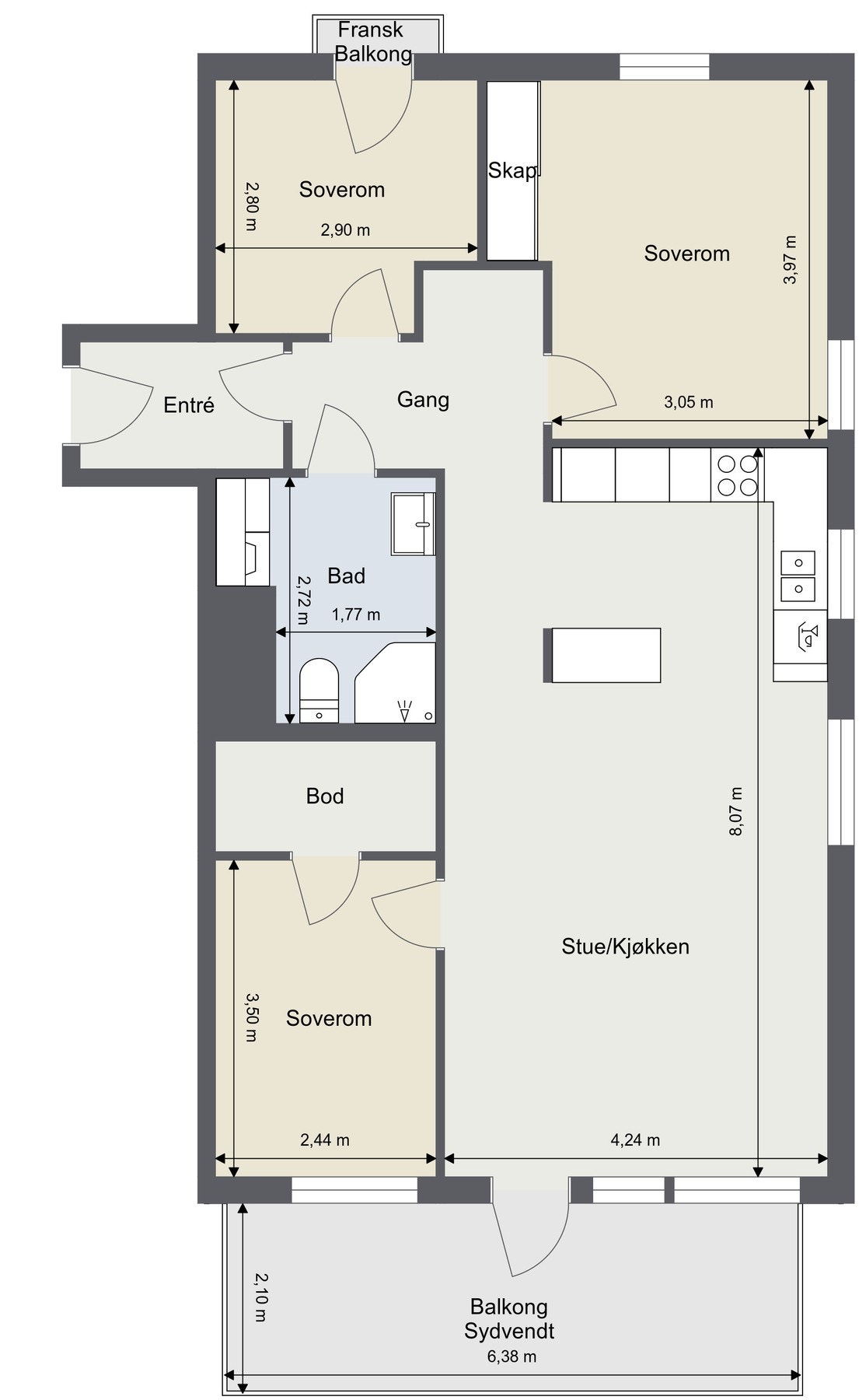 Målsatt plantegning. Galleribilde