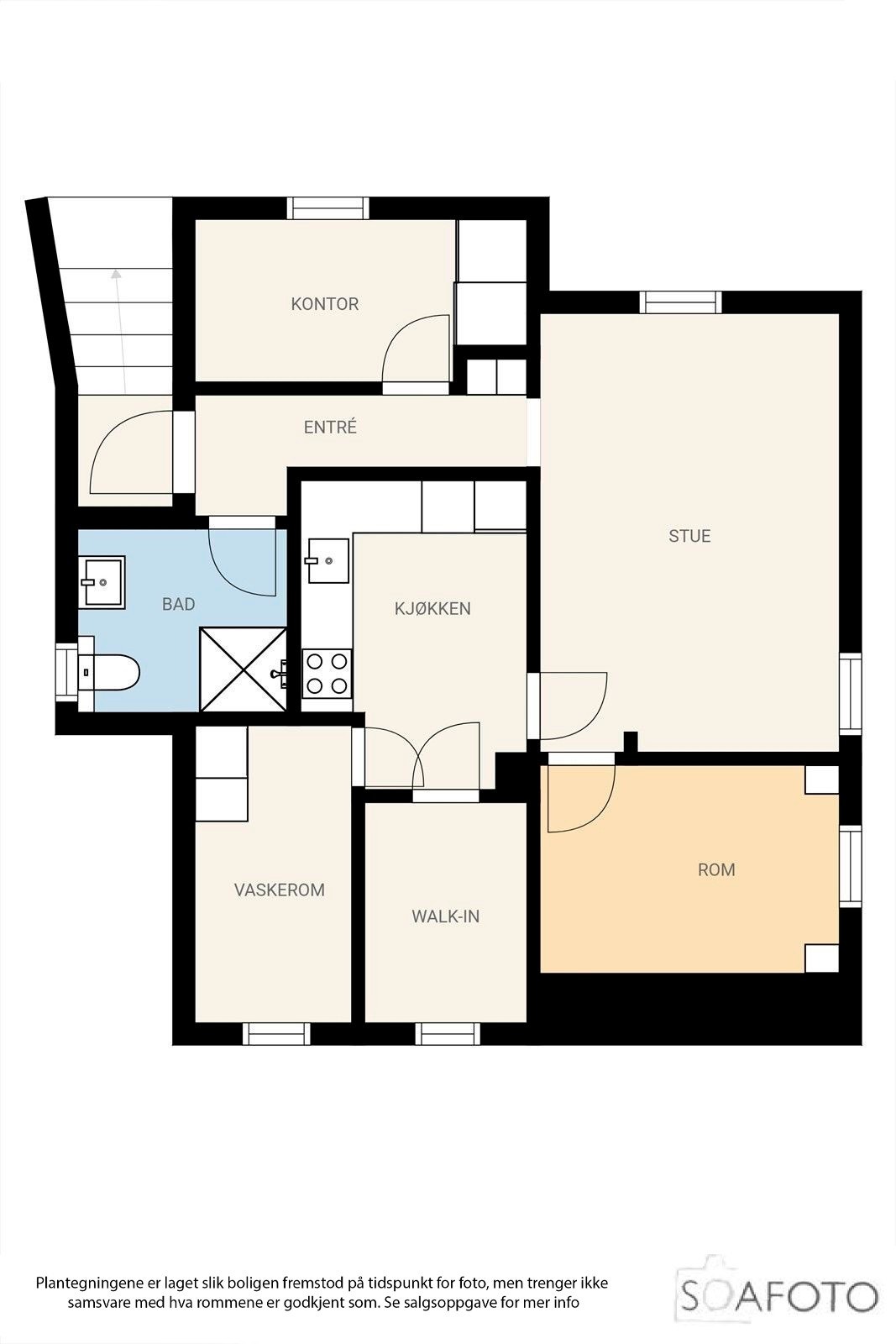 Plantegning underetasje (ikke godkjent/byggemeldt utleiedel): Utleiedelen leies per dags dato ut for kr 12.500,- Galleribilde