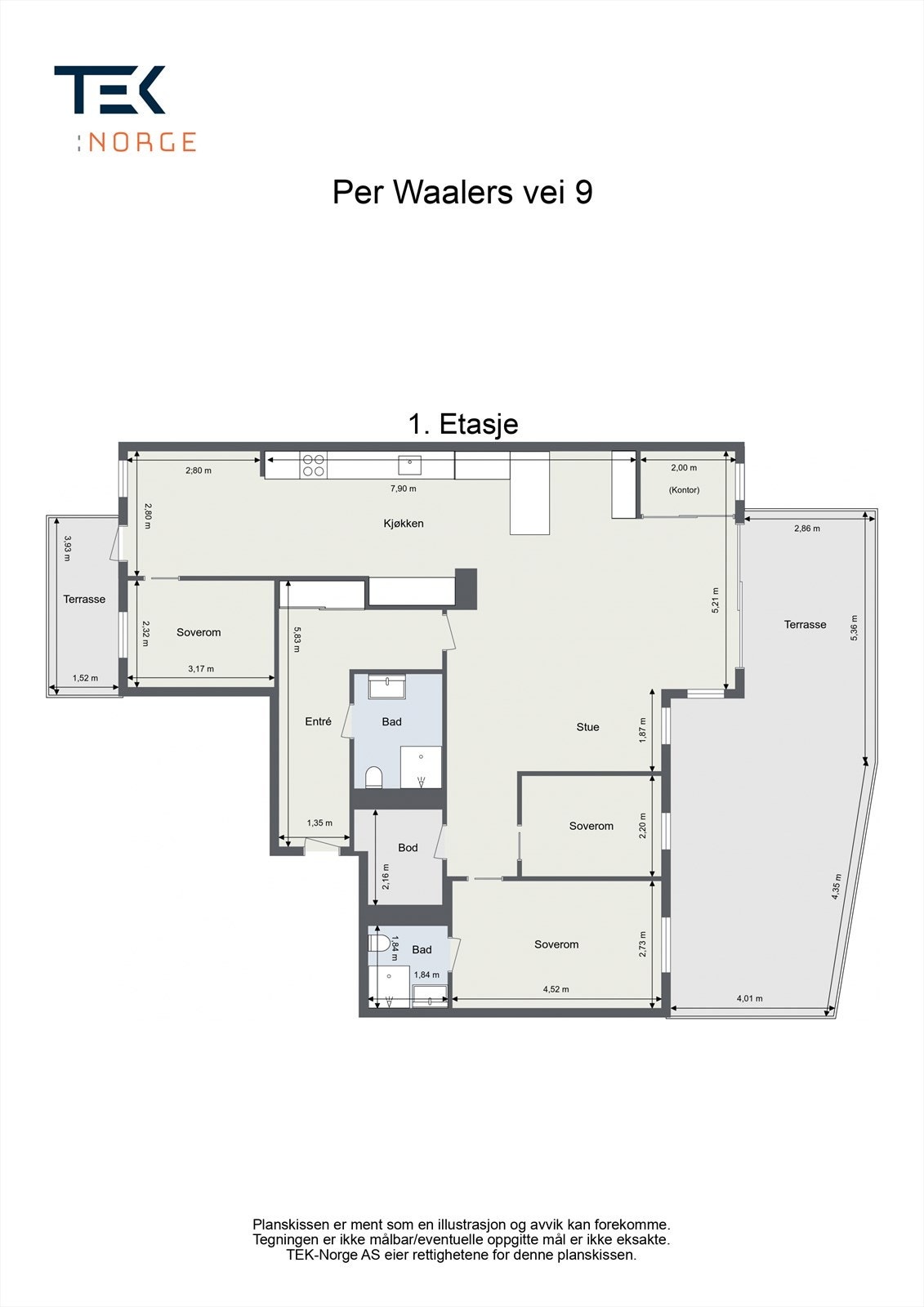 Leiligheten ligger på bakkeplan med enkel adkomst og en arealeffektiv planløsning på ett plan. Legg merke til den store stuen og tilsvarende store uteplassen. Galleribilde