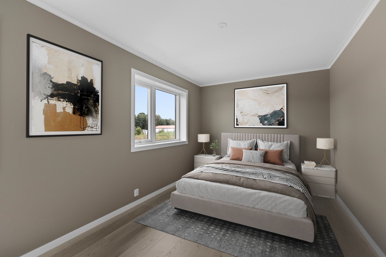 Hovedsoverom med god plass til dobbeltseng og garderobe (Digital styling) Galleribilde