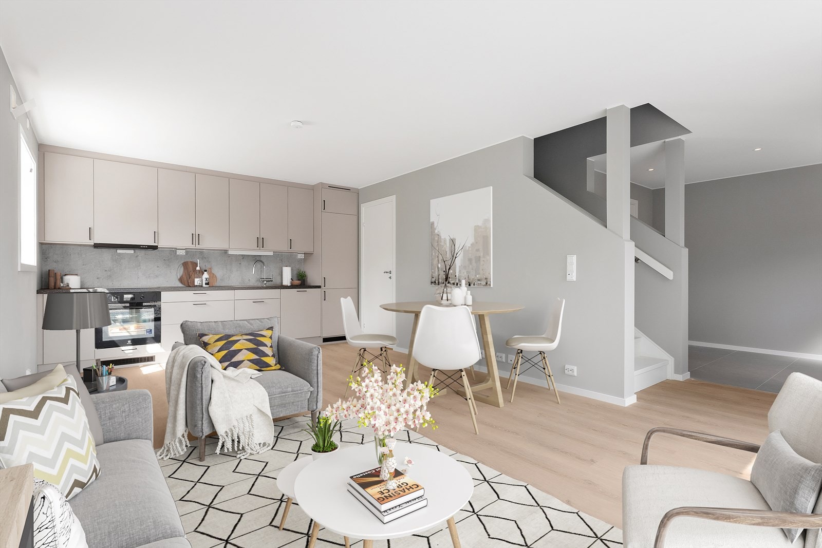 De innvendige bildene og plantegningen er fra salget av naboleiligheten, Hemnesveien 272a. Utvendige bilder er tatt i forbindelse med salget av Hemnesveien 272b. Bildet som vises her er digitalt stylet. Galleribilde