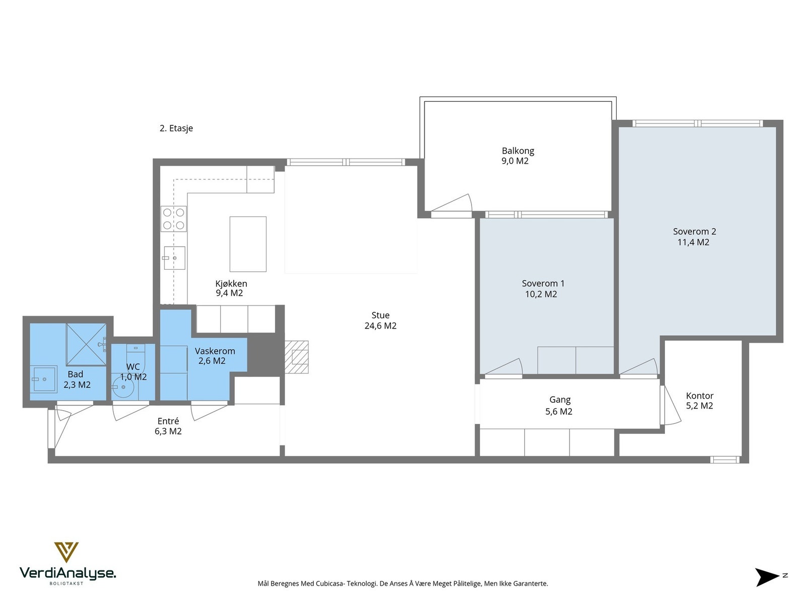 Leiligheten har en flott planløsning i byggets 2.etasje med en romslig balkong. Galleribilde