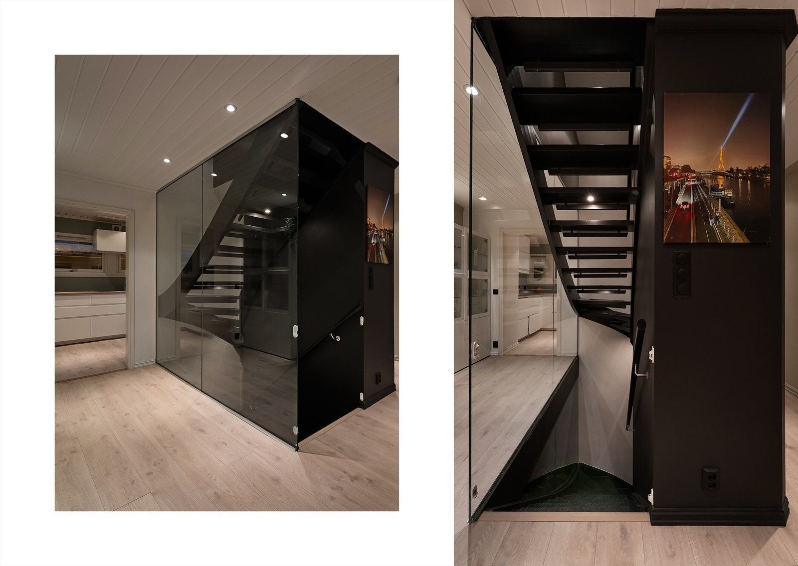 Midt i rommet er trappen bygget inn som et blikkfang. Galleribilde