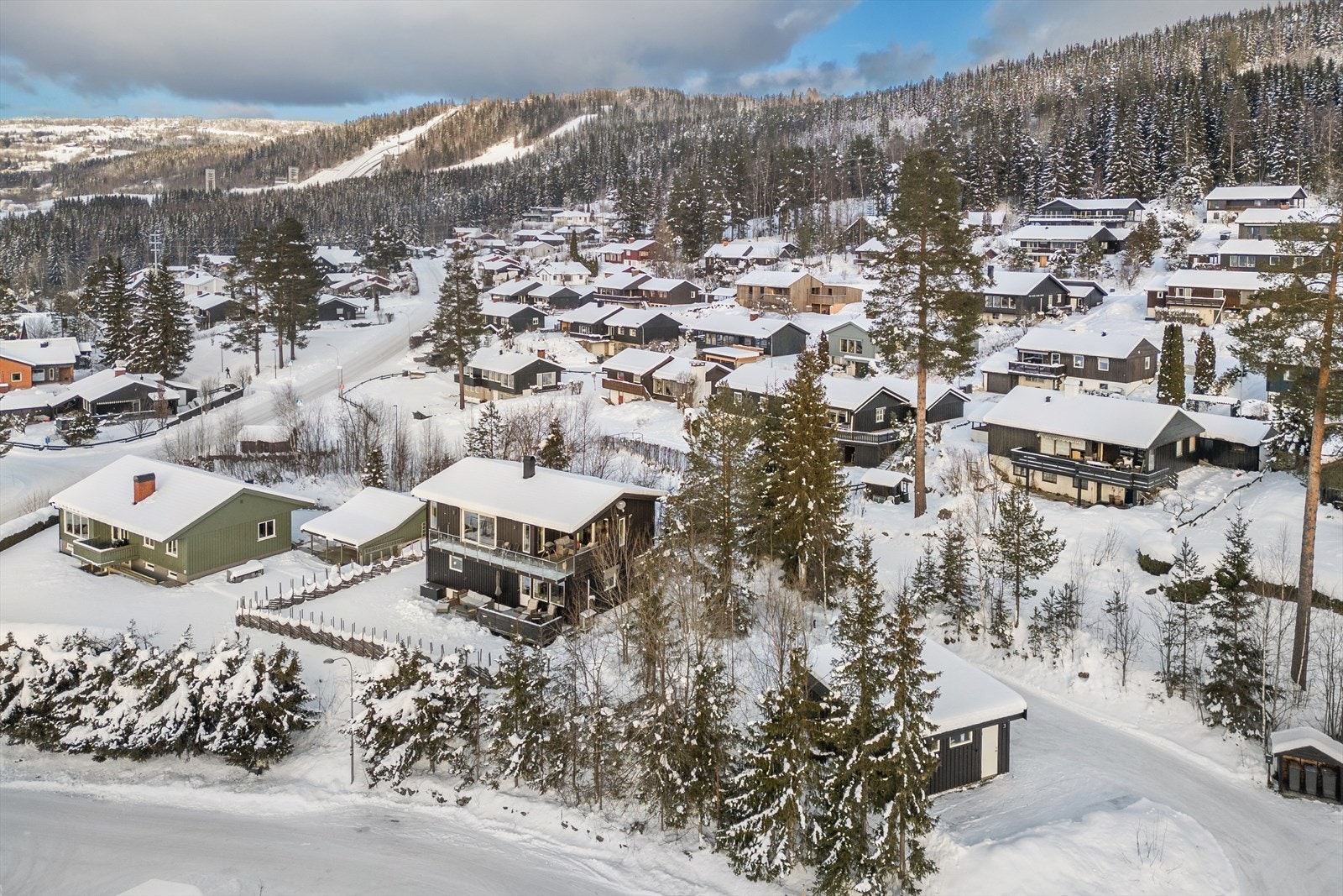 Tomten er flat og svært bruksvennlig og består av noe naturtomt og plenarealer på boligens vest og nordside. Galleribilde