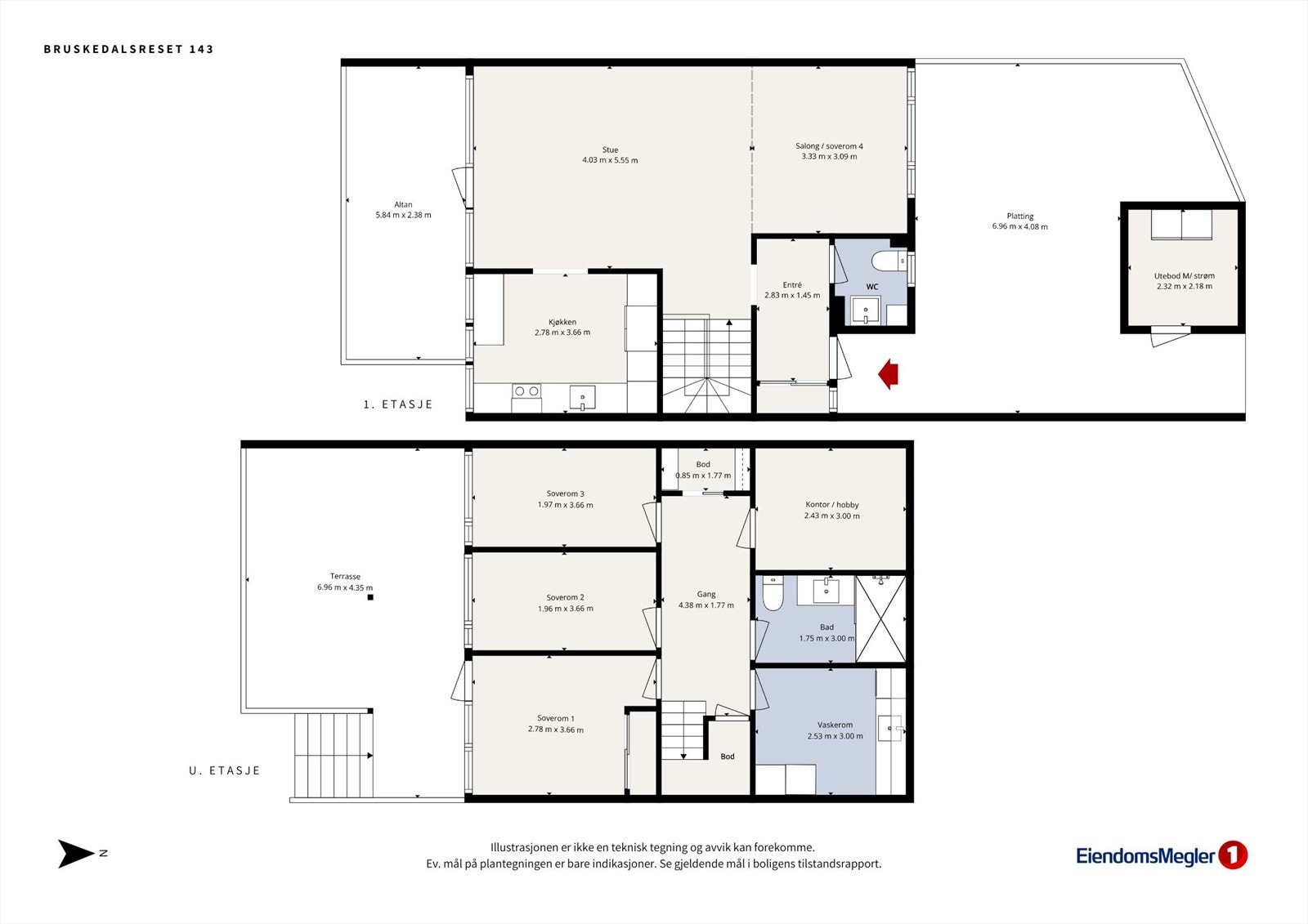 Boligen er innredet med 3 soverom i dag. Det fjerde er innlemmet i stuen. Galleribilde