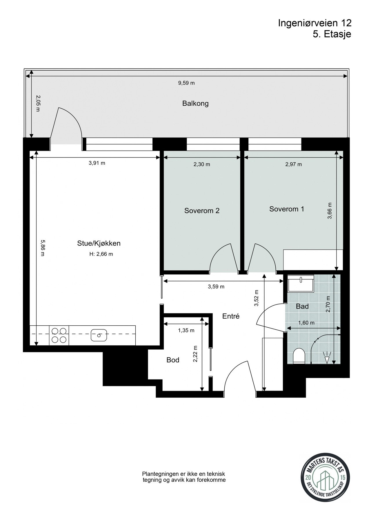 Plantegning - Leiligheten ligger i 5.etasje. Galleribilde