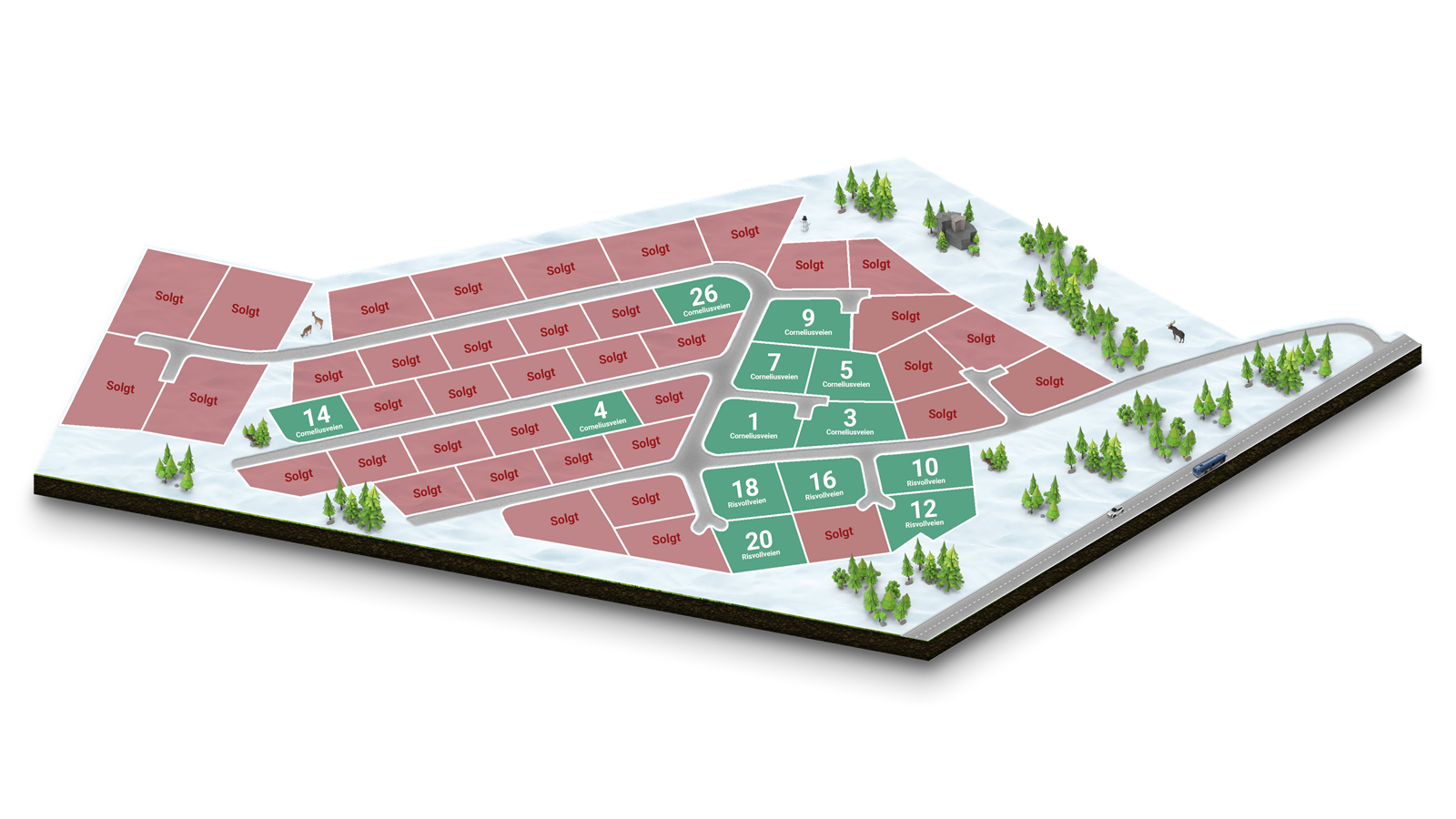 Kart med tomtenummer og ledige tomter Galleribilde