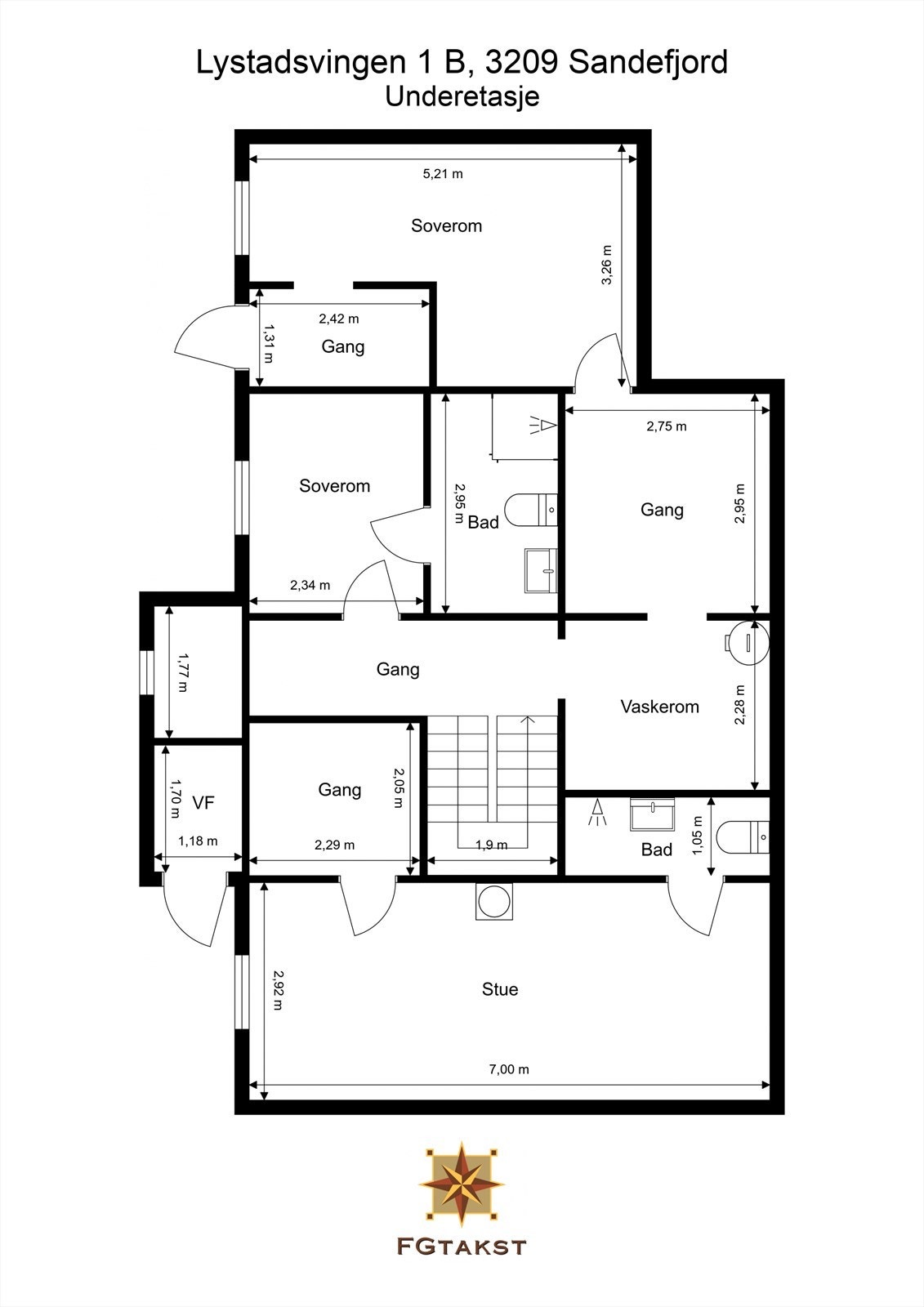 Plantegning underetasje - Deler av denne etasjen er ikke søkt godkjent, se pkt. vedr. ferdigattest for nærmere opplysninger - Stuer er idag kombinert med soverom Galleribilde