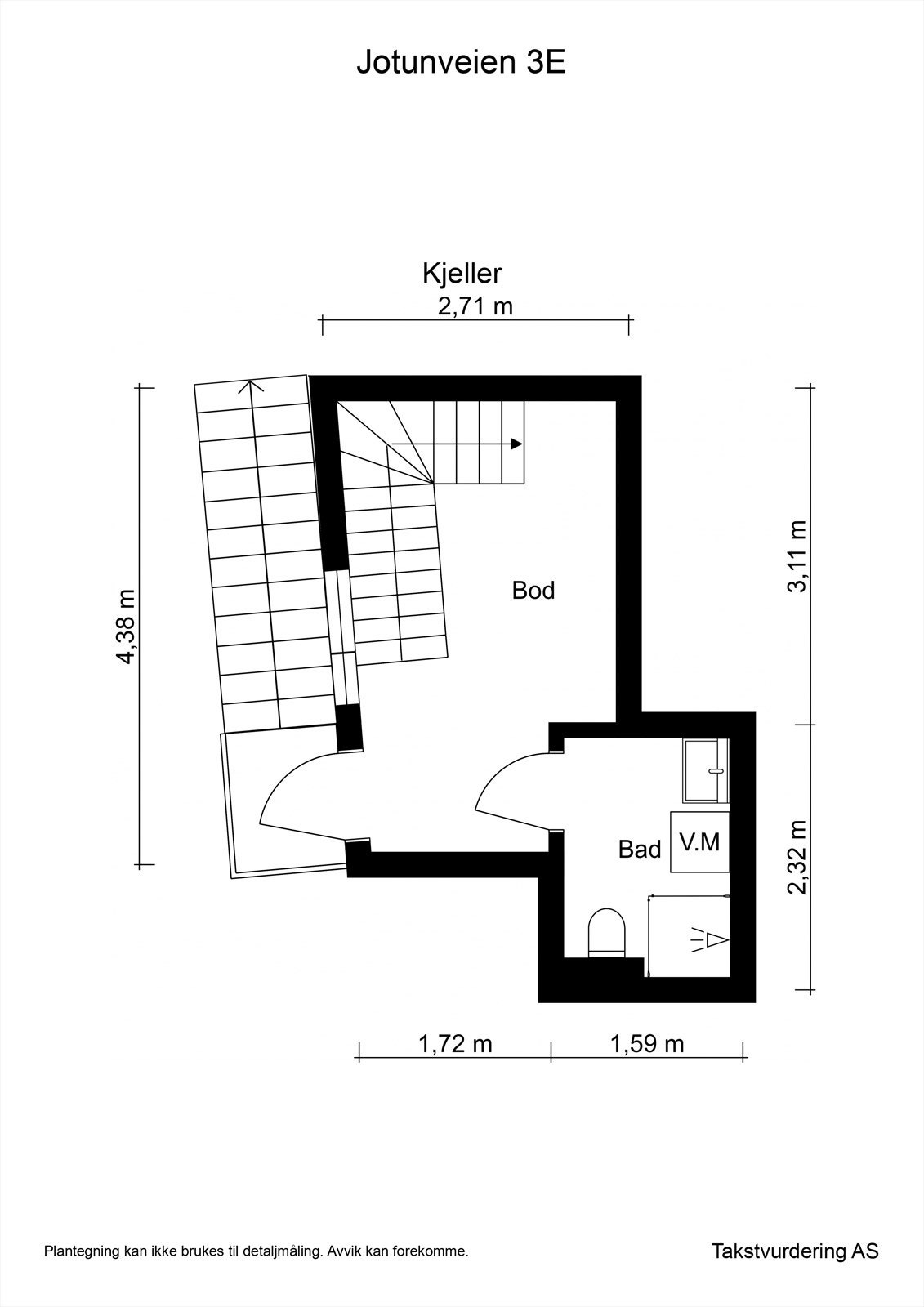 Plantegning for underetasjen rommer et delikat bad og en bod som kan man innrede etter behov. Galleribilde