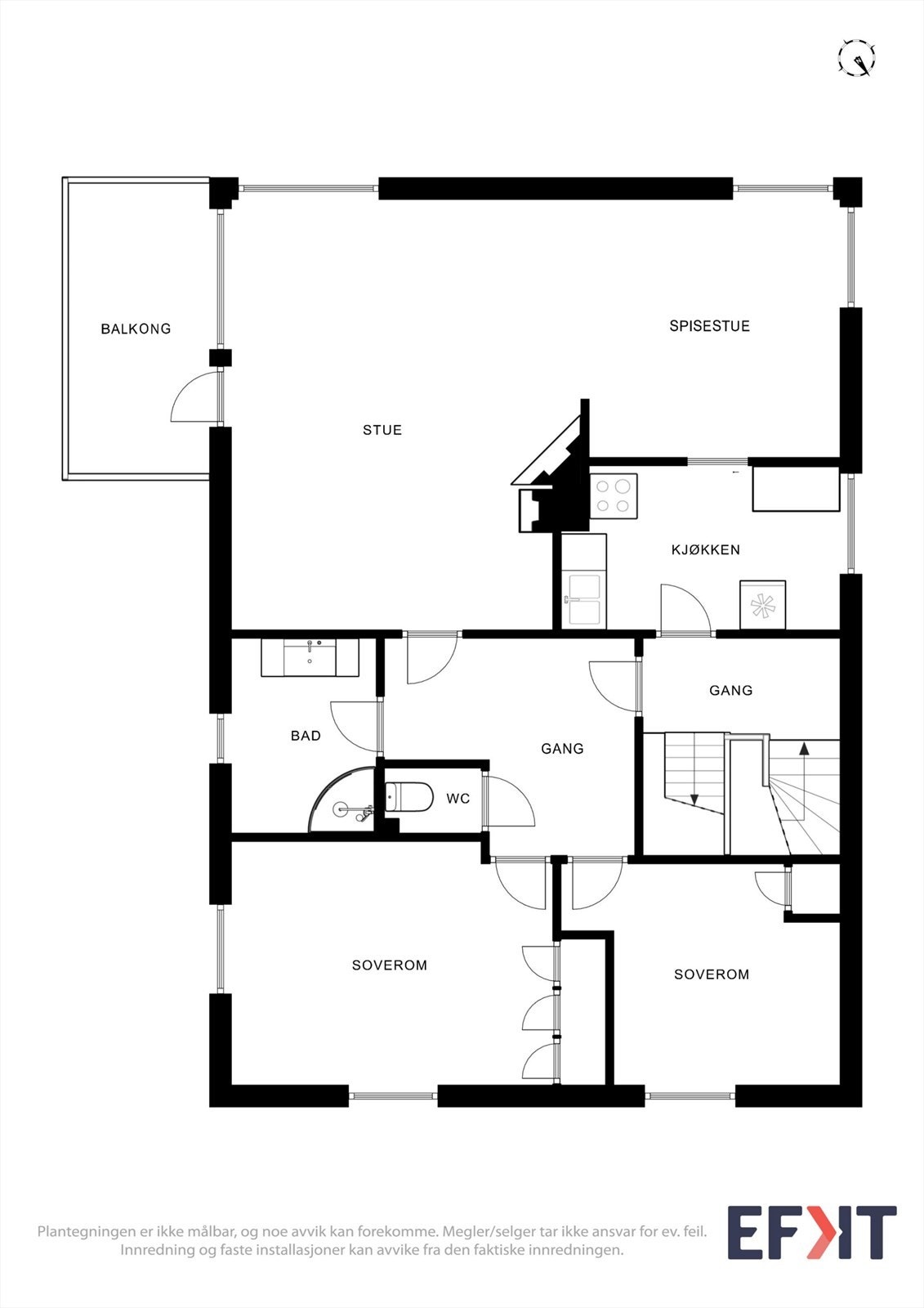Andre etasje er en separat boenhet med stue, kjøkken, to soverom, bad og balkong. Galleribilde