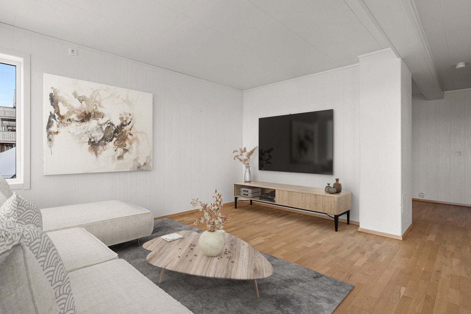 Gode møbleringsmuligheter i stua. (Digital styling ment som illustrasjon - avvik kan forekomme) Galleribilde