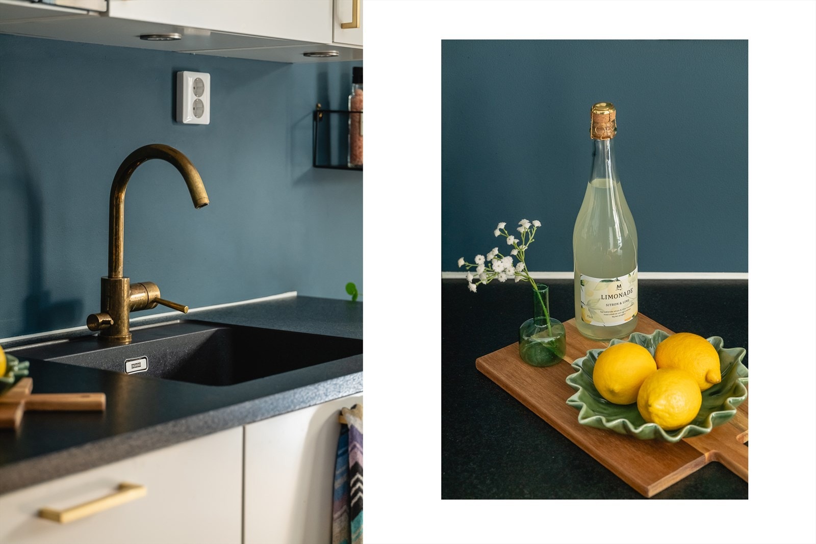 Detaljer kjøkken. Legg merke til lysene under overskapet som sørger for godt arbeidslys for kokken. Galleribilde