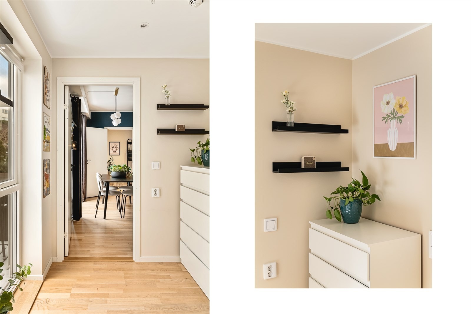 I mellomgangen er plassen godt utnyttet med kommode og hyller for ekstra oppbevaring av eksempelvis håndklær og sengetøy. Galleribilde