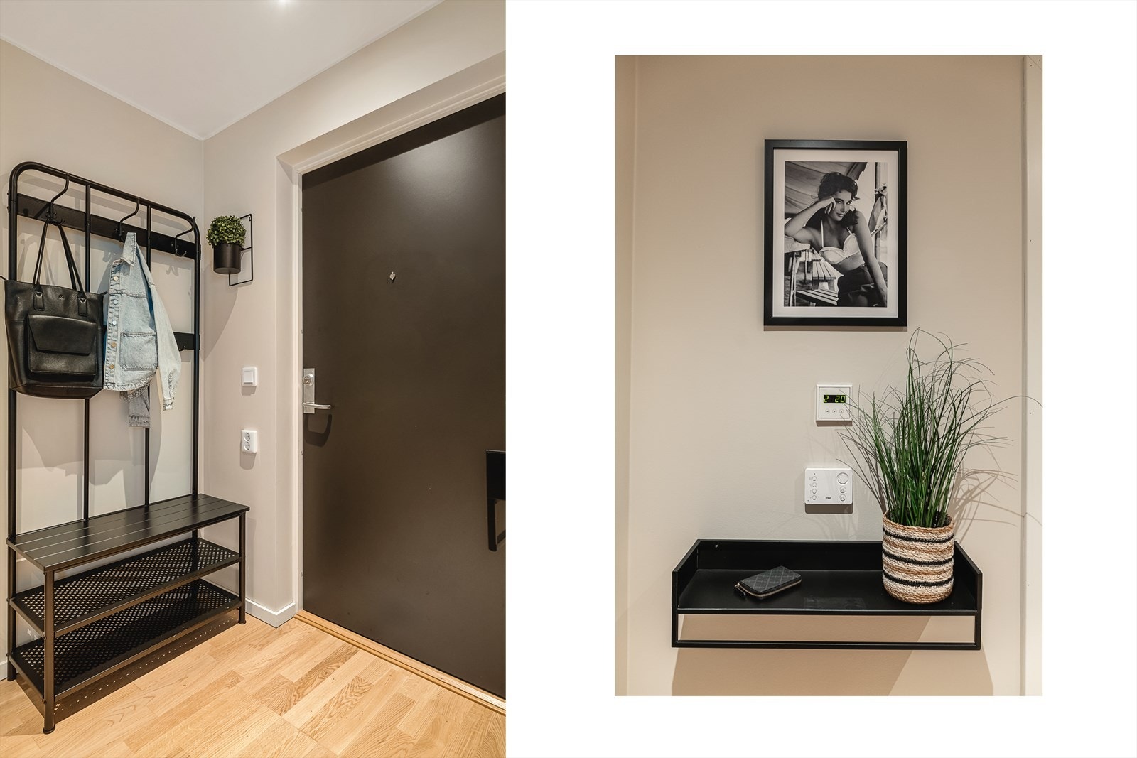 Velkommen inn! En lekker gang, malt i tidsriktige fargetoner ønsker deg velkommen hjem. Port åpner slipper enkelt gjestene inn. Galleribilde