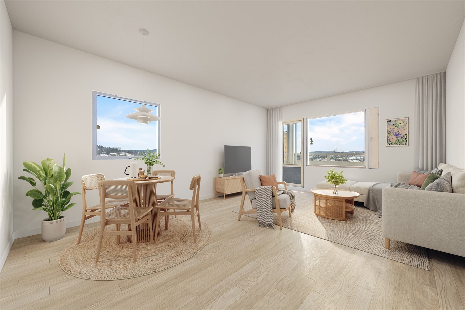 Stuen har en god takhøyde på cirka 2,50 meter, noe som gir en luftig romfølelse. (Digital Styling) Galleribilde